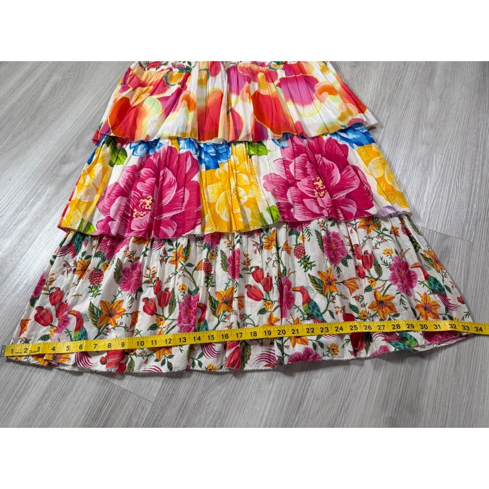 Farm Rio Women Tropical Floral Toucan Tiered Halter Maxi Dress Multicolor Small - Picture 6 of 14